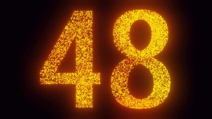Forty eight years happy birthday, anniversary, holiday, celebration fireworks, bloom, sparkles number animation. 3 fonts variations, 480 frames for each variant. 4K Ultra HD 3D render

