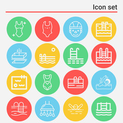 16 pack of skin diving  lineal web icons set