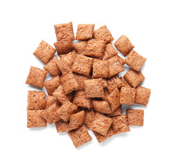 Tasty breakfast cereals on white background