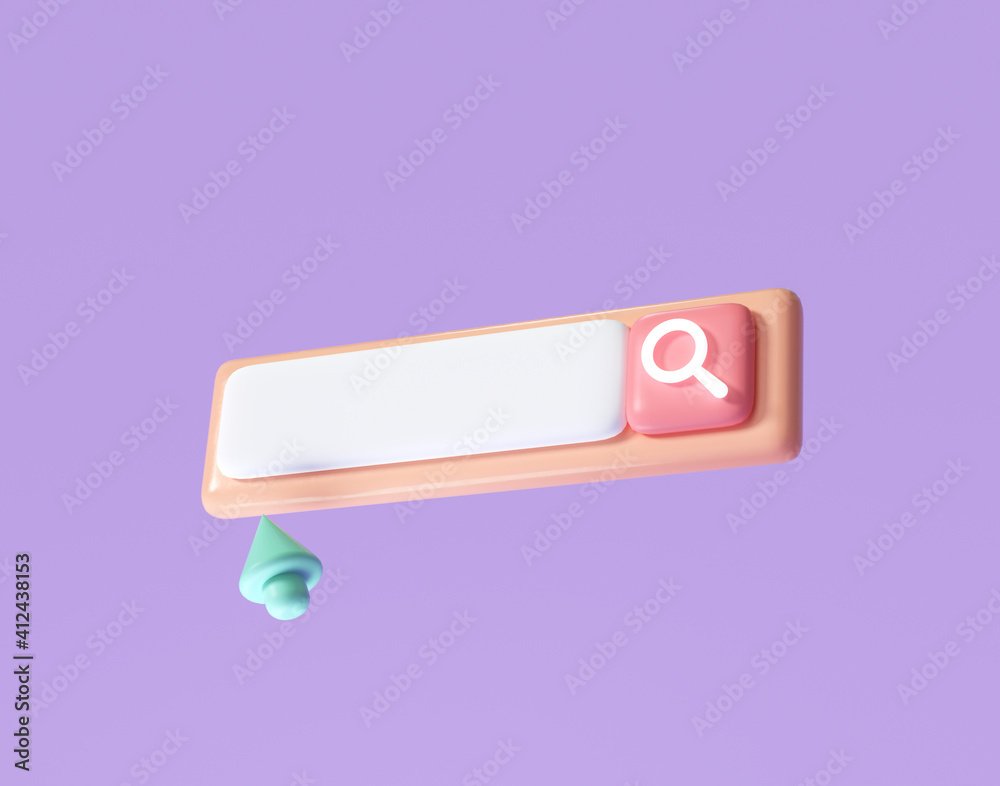 Poster minimal blank search bar on pink background. web search concept. 3d rendering