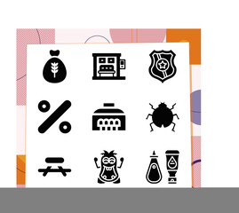 Simple set of 9 icons related to yellow