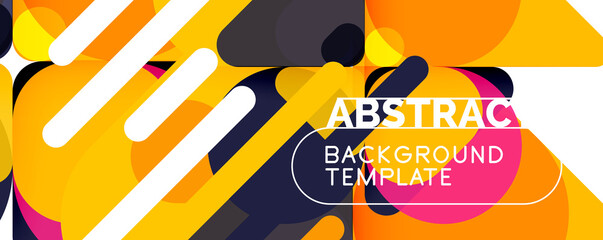 Flat geometric round shapes and dynamic lines, abstract background. Vector illustration for placards, brochures, posters and banners