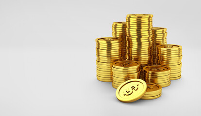 3d gold coins stack on white background financial banking and business concept