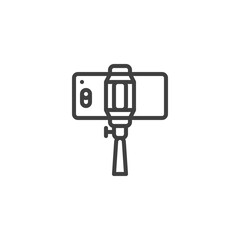 Phone selfie stick line icon. linear style sign for mobile concept and web design. Selfie monopod stick outline vector icon. Symbol, logo illustration. Vector graphics