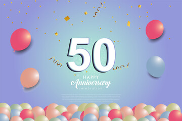 50th anniversary background with 3D number and balloons illustration