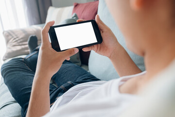 Close up of man hand holding smart phone.