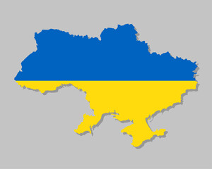 Highly detailed map of Ukraine with flag. Silhouette of European country map with Ukrainian flag inside vector illustration on light gray background