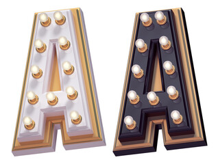 Gold luxury lamp light font. White and Black. Letter A.