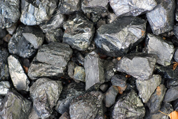 Black charcoa Coal fossil fuels Energy resources close-up 