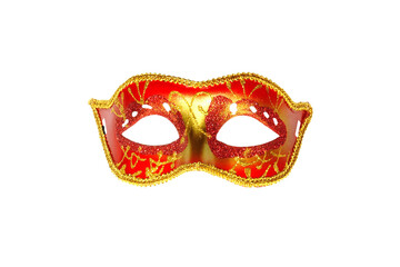 Red mask party or carnival Venetian isolated on white background	