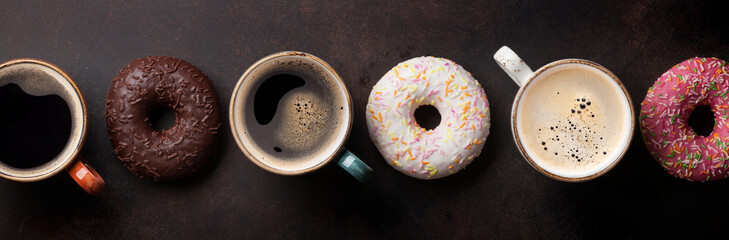 Coffee cups and colorful donuts - Powered by Adobe