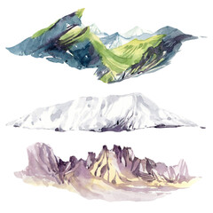 Watercolor mountains illustrations.