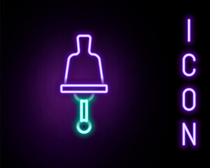 Glowing neon line Ringing bell icon isolated on black background. Alarm symbol, service bell, handbell sign, notification symbol. Colorful outline concept. Vector.