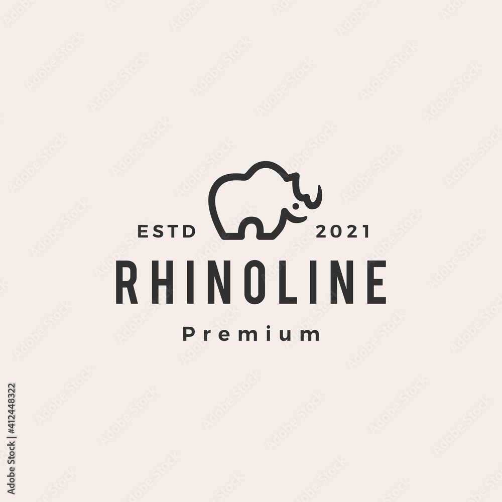 Sticker rhino monoline hipster vintage logo vector icon illustration