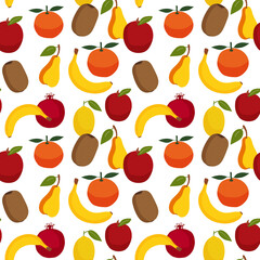 Seamless pattern with fruit. Healthy natural food with vitamins. Organic and eco. Drawn by hands. This is a background for printing on fabric and textiles and wallpapers.