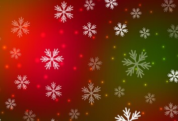 Obraz na płótnie Canvas Dark Green, Red vector background with xmas snowflakes, stars.