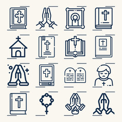 Simple set of cult related lineal icons.