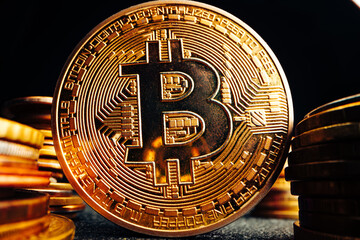 Fototapeta na wymiar Close up photo of bitcoin crypto currency