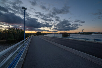 Bridge overlooking city center in boreal forest region