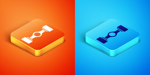 Isometric Chassis car icon isolated on orange and blue background. Vector.