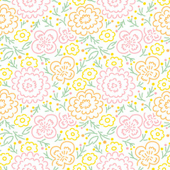 シンプル線画イラストの花柄・カラフル