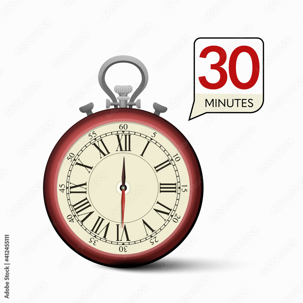 Wall mural 30 minutes stopwatch - thirty minute vector time icon