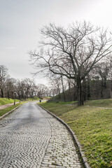 View of the road leading to the gate of the Petrovaradin fortress. Novi Sad, Serbia 