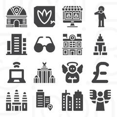 16 pack of buildings  filled web icons set