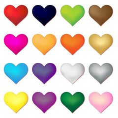 3d multi-colored Hearts vector isolated on white background. Colorful 3d hearts  Vector Illustration