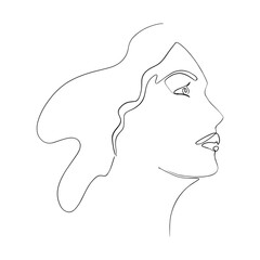 The woman's face is drawn with a line. Abstract minimalistic silhouette. Modern vector illustration for decorating posters, cards.
