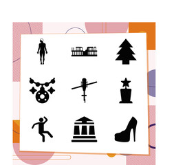 Simple set of 9 icons related to buddhism