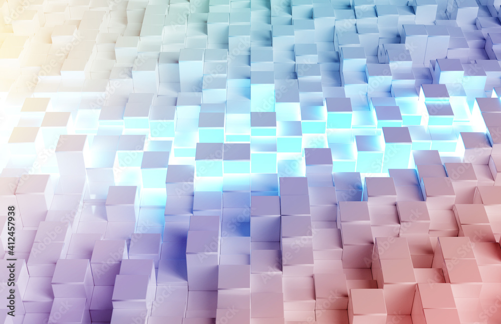 Poster Glowing white and colorful abstract squares background pattern 3D rendering