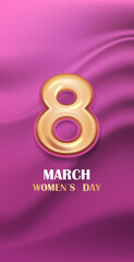 womens day 8 march holiday celebration banner flyer or greeting card with golden number eight vertical vector illustration