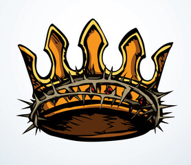 Precious golden crown with thorns. Vector drawing
