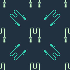Green and beige Jump rope icon isolated seamless pattern on blue background. Skipping rope. Sport equipment. Vector.