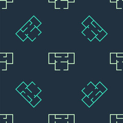 Green and beige House plan icon isolated seamless pattern on blue background. Vector.