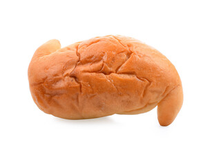 Freshly baked bread, big loaf of brown on white background, food concept
