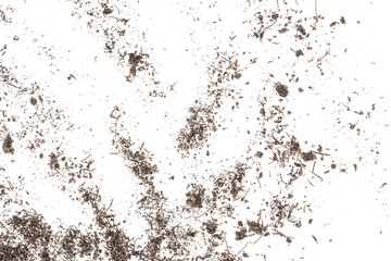 Fototapeta na wymiar Fertilized organic pile soil isolated on white background. Dirty earth on white background. natural black earth