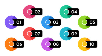 Bullet points data, info markers. icon arrow set. Number Flags 1 to 10 Flat design isolated vector. infographic illustration.