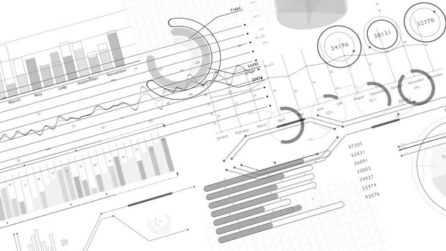 たくさんの動くグラフの3Dイラスト動画