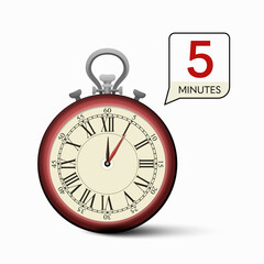 Five Minutes Vector Clock Icon Isolated - Retro Stopwatch