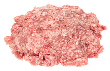Raw minced meat isolated on white background. Chopped meat background.  fresh raw ground pork heap. Top view.