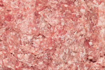 Raw minced meat texture background. Chopped meat background.  fresh raw ground pork heap. Top view.