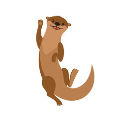 Vector set with cartoon brown otter swimming isolated on white - 412462330