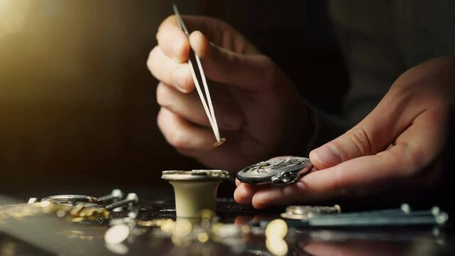 Mechanical watch repair process. Open pocket wristwatch