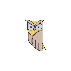 Owl bird icon, color, line, outline vector sign, linear style pictogram isolated on white. Symbol, logo illustration