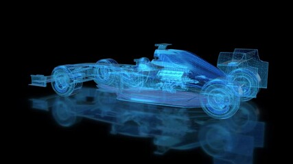 Car from abstract mesh and line formation of 3d Model. X-ray car 4k animation.