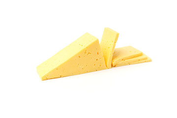 Slice of sliced cheese isolated on white