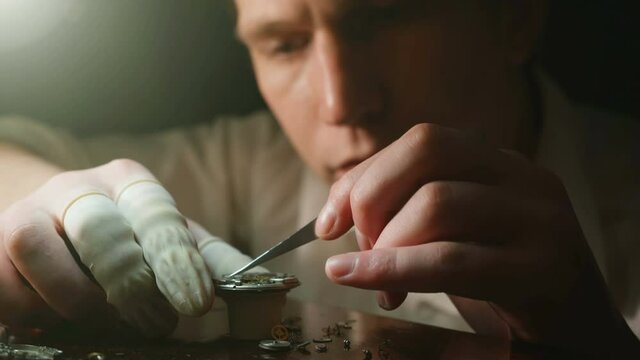 Mechanical watch repair process. Open pocket wristwatch