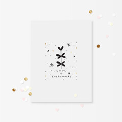 Love card with twig with heart shape leaves
